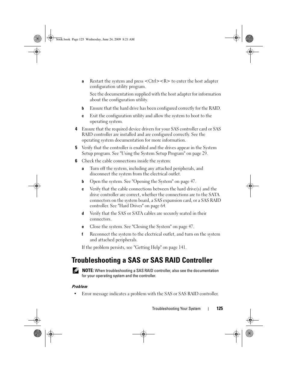 Troubleshooting a sas or sas raid controller | Dell PowerEdge T100 User Manual | Page 125 / 160