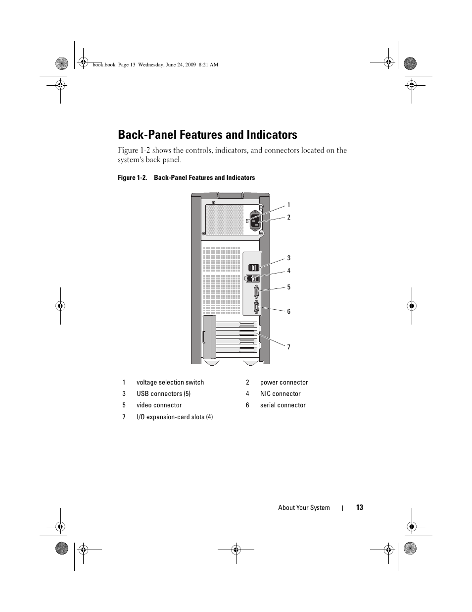 Back-panel features and indicators | Dell PowerEdge T100 User Manual | Page 13 / 160