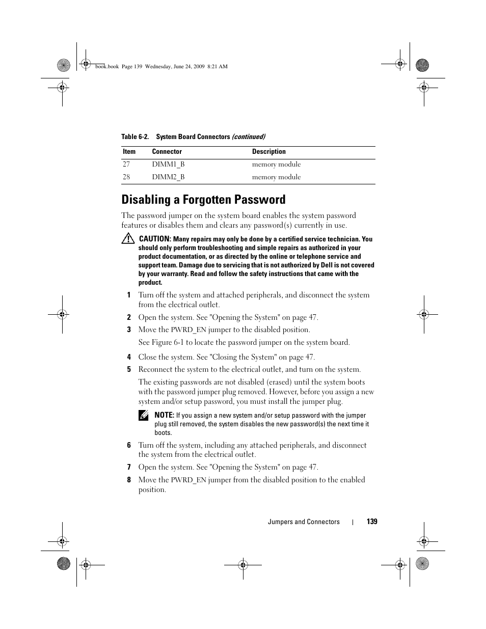 Disabling a forgotten password | Dell PowerEdge T100 User Manual | Page 139 / 160