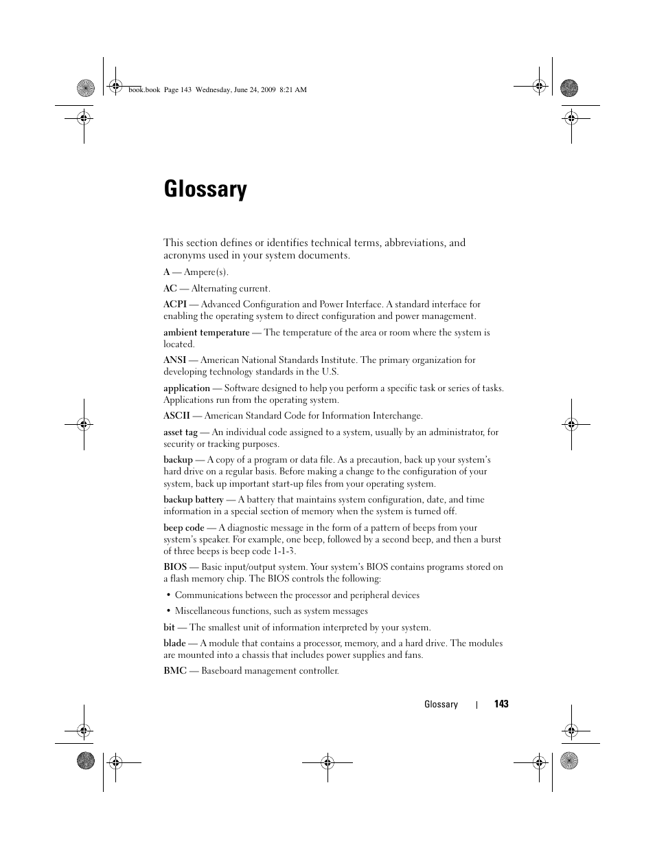 Glossary | Dell PowerEdge T100 User Manual | Page 143 / 160
