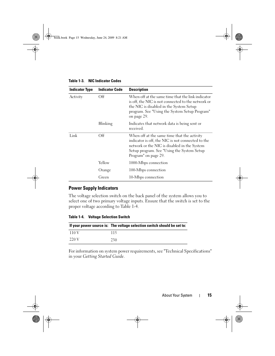 Power supply indicators | Dell PowerEdge T100 User Manual | Page 15 / 160