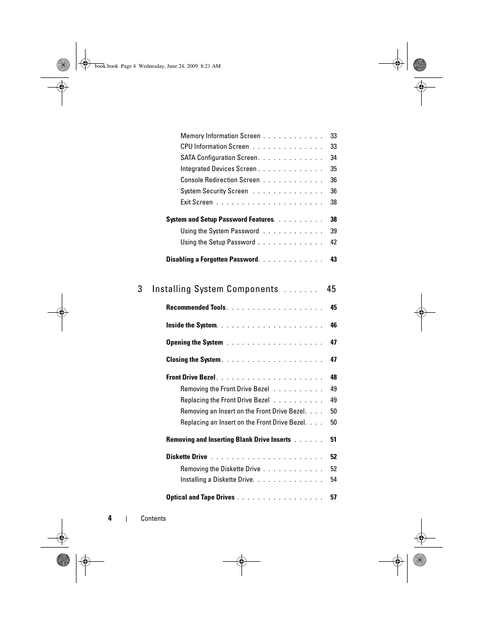 3installing system components | Dell PowerEdge T100 User Manual | Page 4 / 160