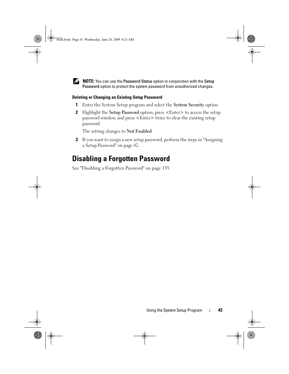 Disabling a forgotten password | Dell PowerEdge T100 User Manual | Page 43 / 160