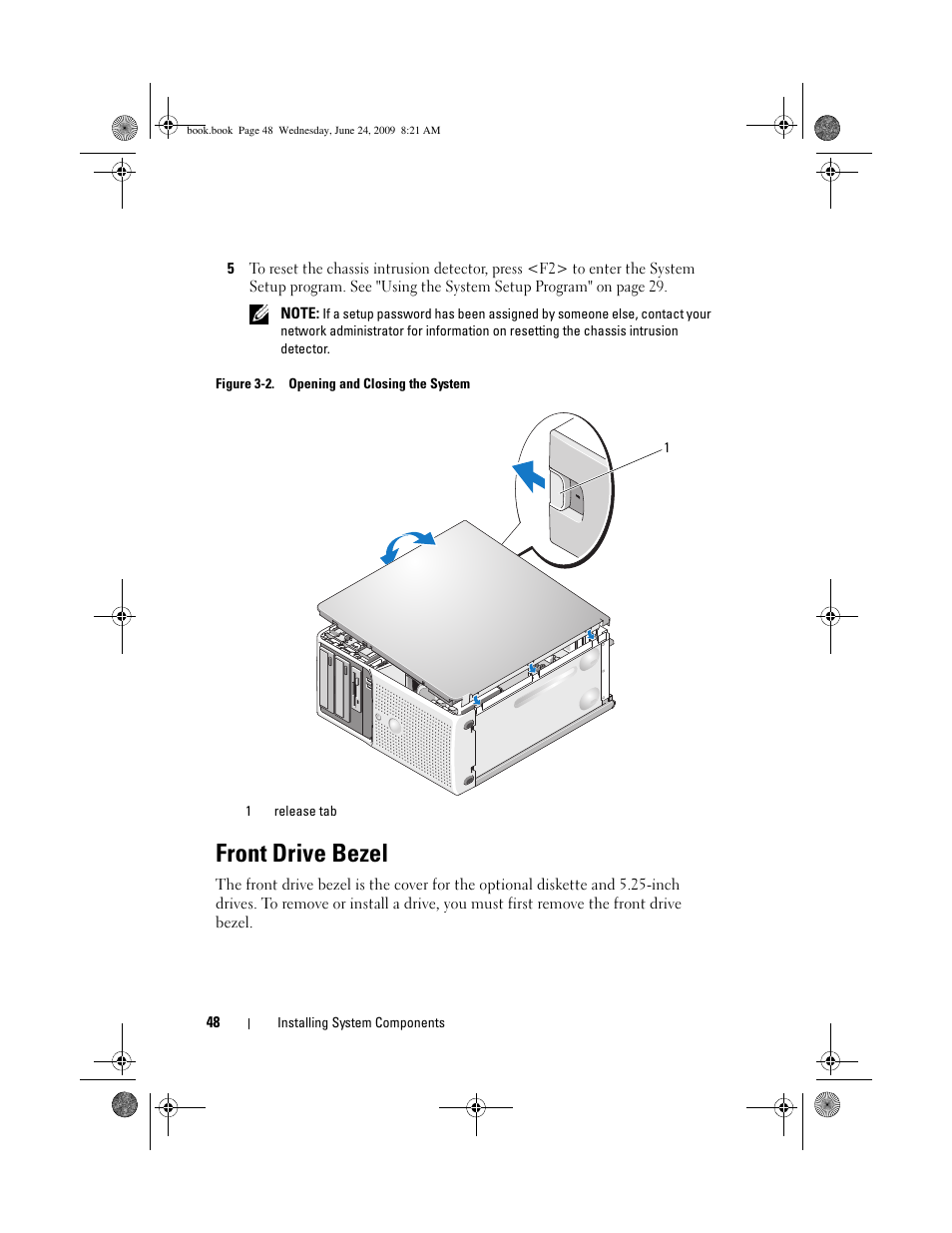 Front drive bezel | Dell PowerEdge T100 User Manual | Page 48 / 160