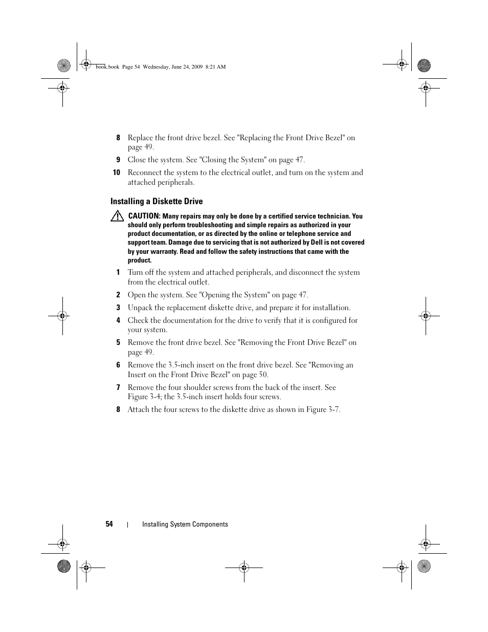 Installing a diskette drive | Dell PowerEdge T100 User Manual | Page 54 / 160