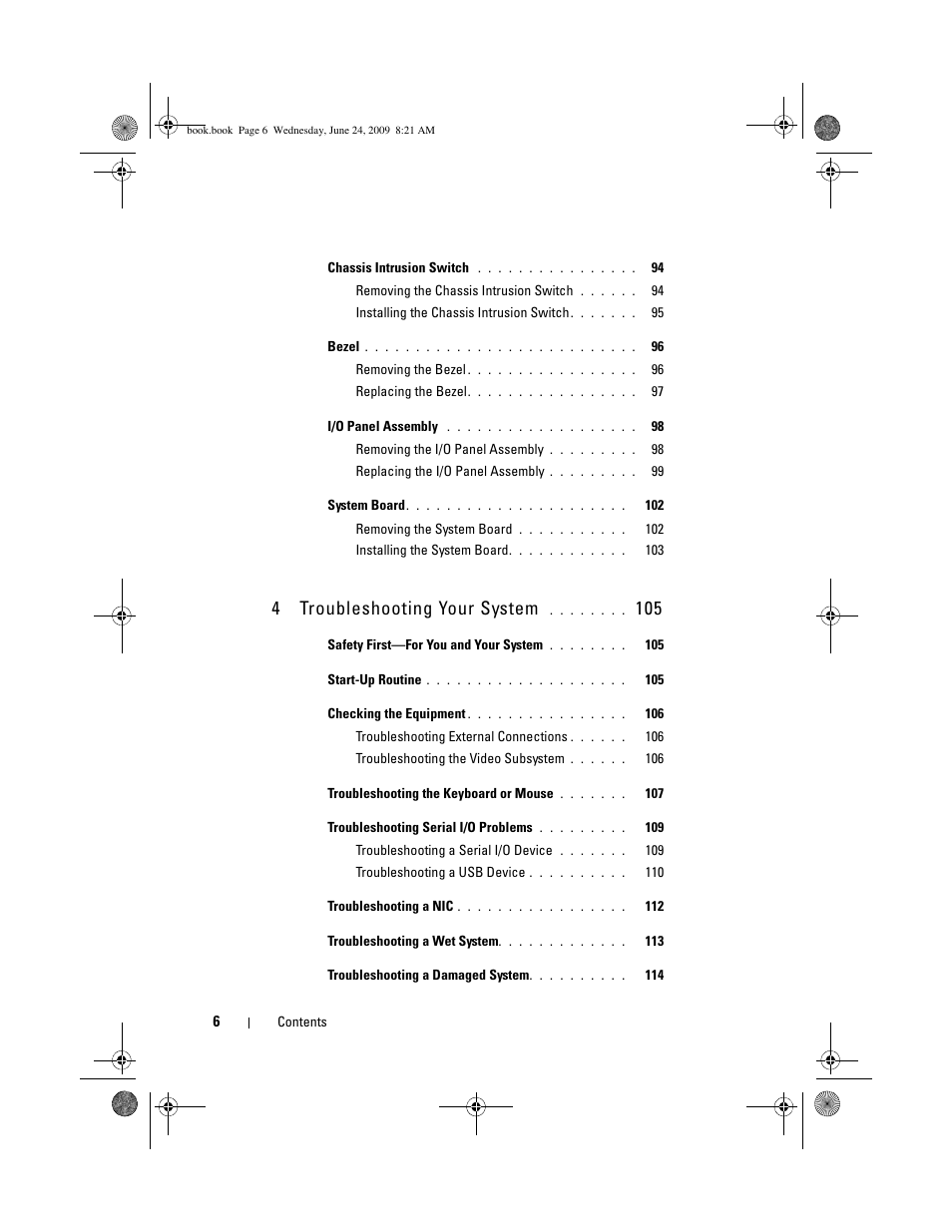4troubleshooting your system | Dell PowerEdge T100 User Manual | Page 6 / 160