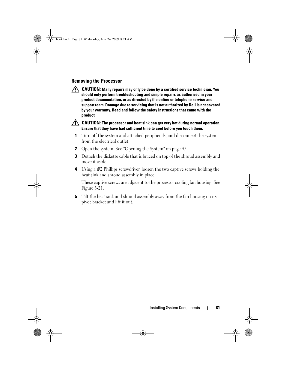 Removing the processor | Dell PowerEdge T100 User Manual | Page 81 / 160