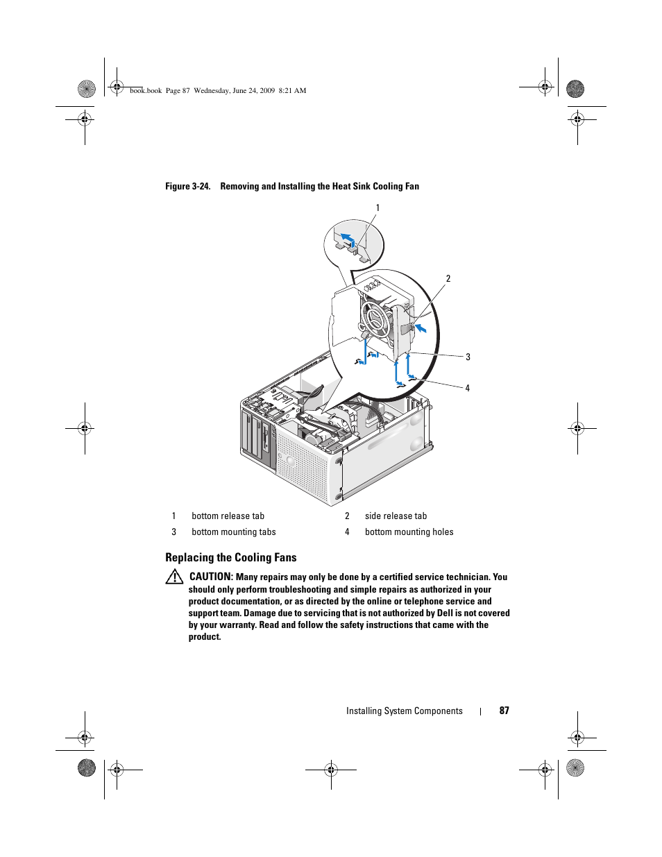 Replacing the cooling fans | Dell PowerEdge T100 User Manual | Page 87 / 160