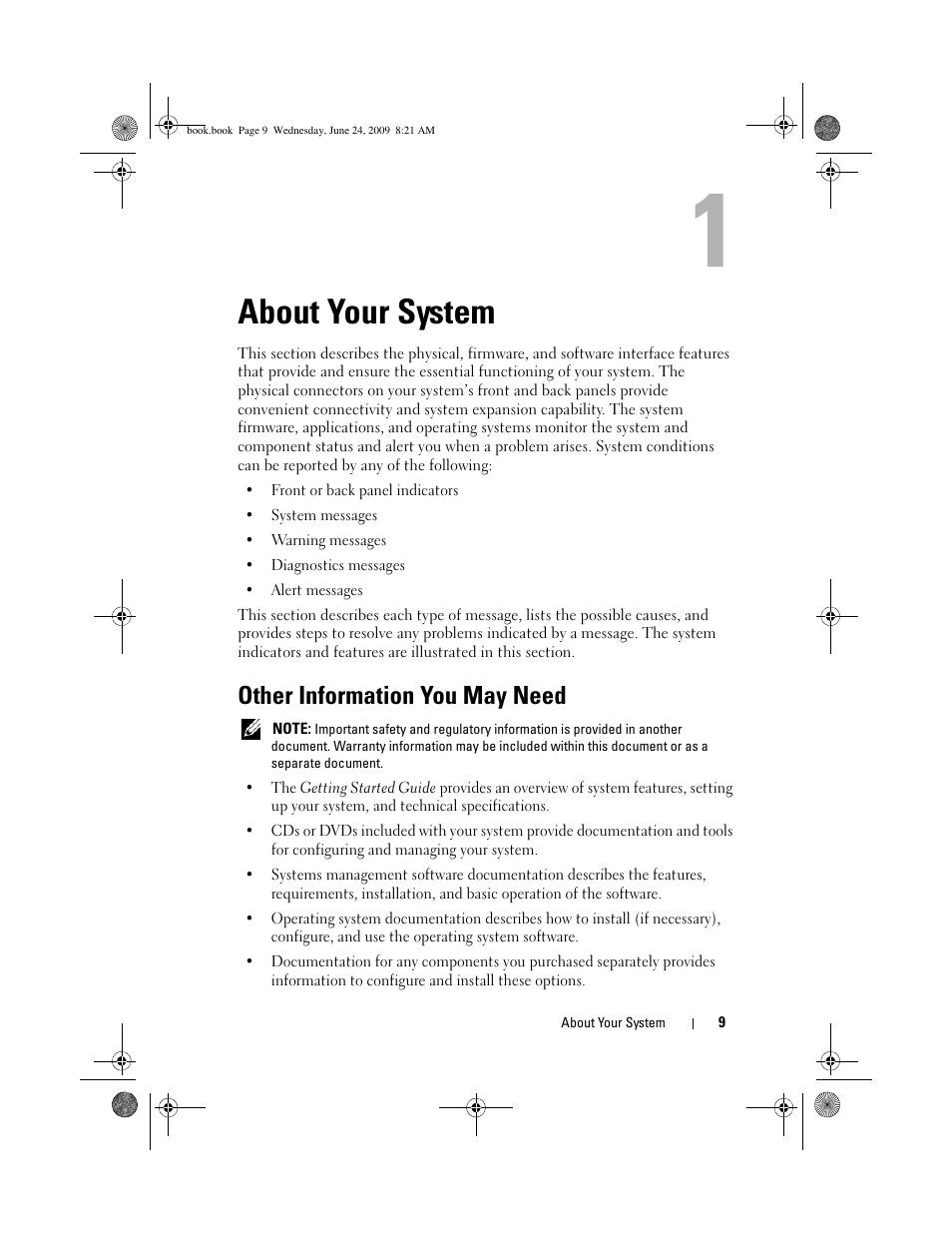 About your system, Other information you may need | Dell PowerEdge T100 User Manual | Page 9 / 160