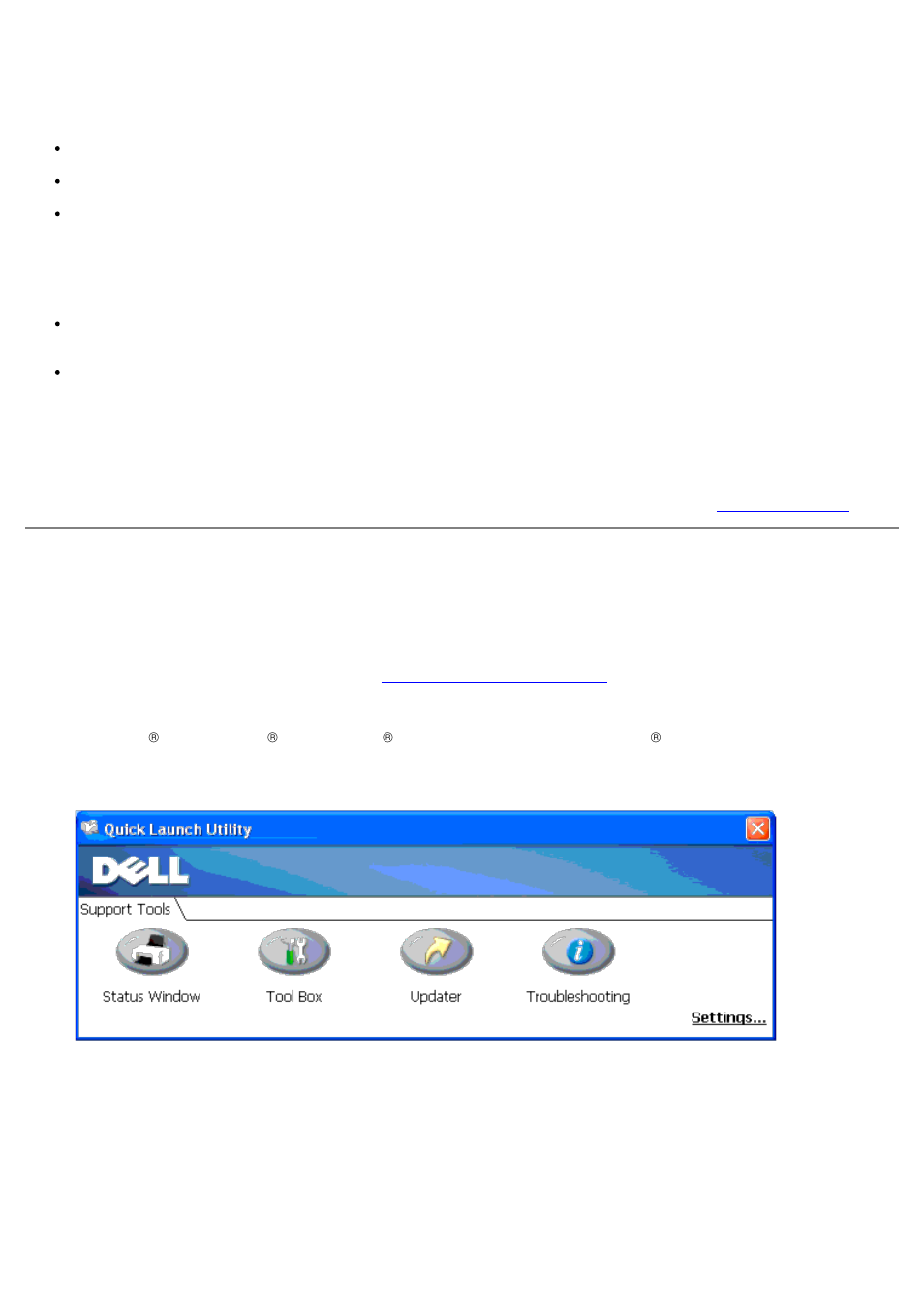 Printer settings utility, Status window, Software update | Dell 3130cn Color Laser Printer User Manual | Page 152 / 308
