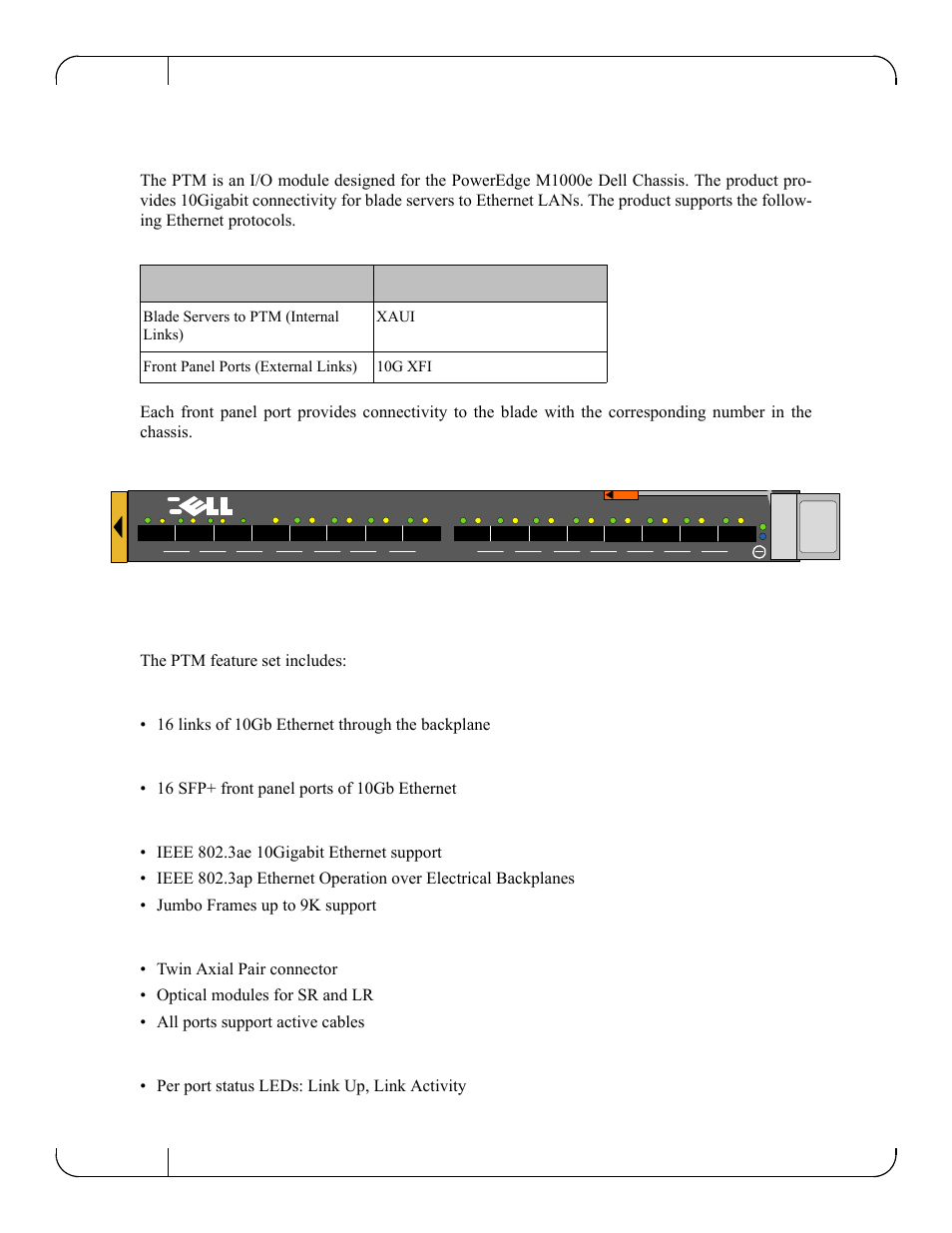 1 overview, 1 features, Chapter 1 overview | Features, 1overview, 10 gb ethernet pass through ii | Dell POWEREDGE M1000E User Manual | Page 6 / 22