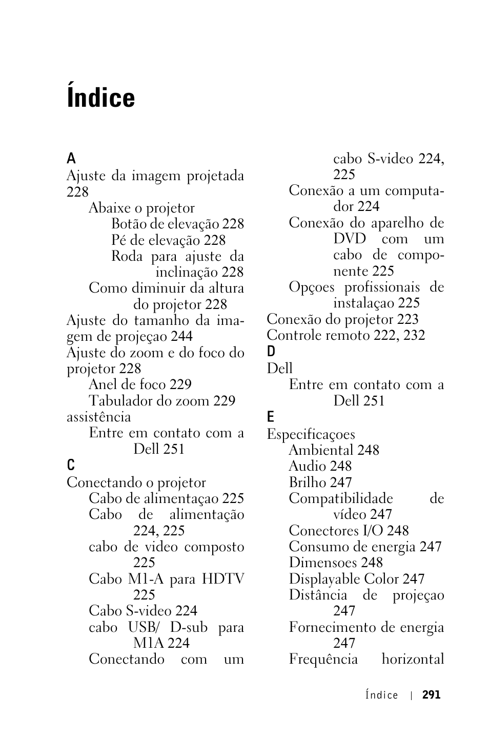 Índice | Dell 3400MP Projector User Manual | Page 291 / 292