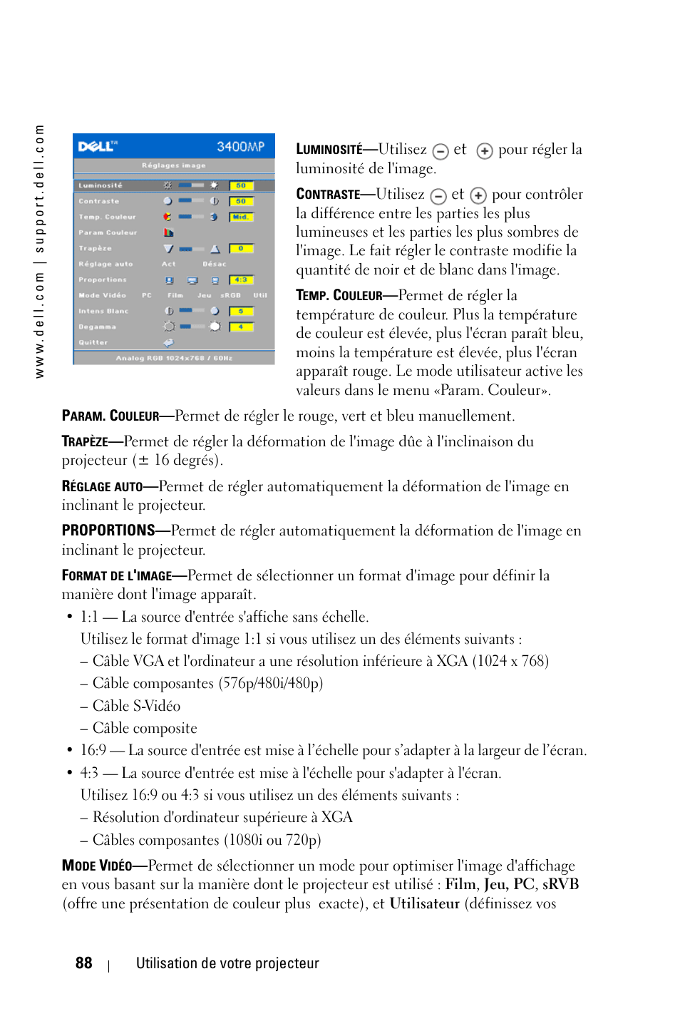 Dell 3400MP Projector User Manual | Page 88 / 292