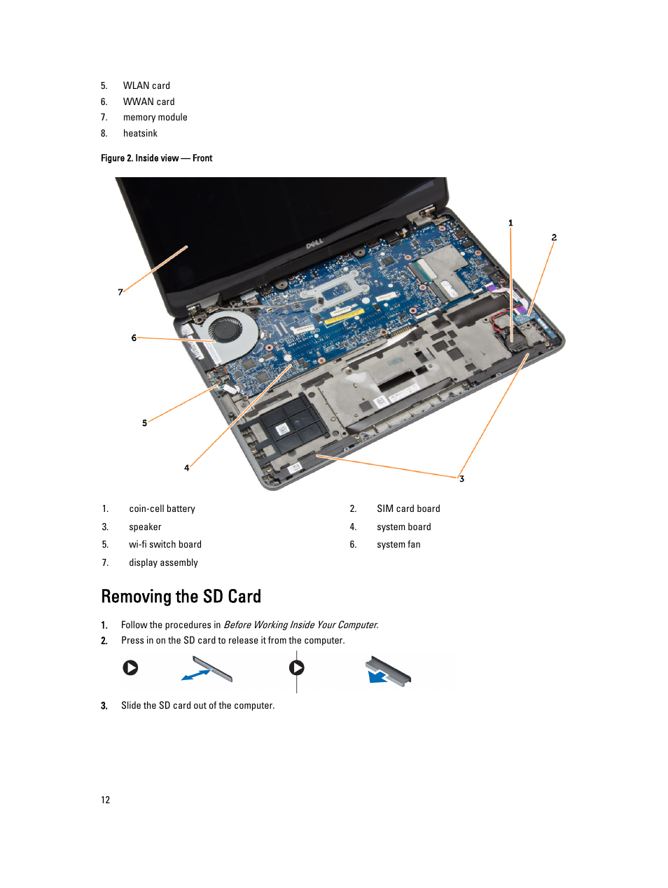 Removing the sd card | Dell Latitude E7240 (Mid 2013) User Manual | Page 12 / 59
