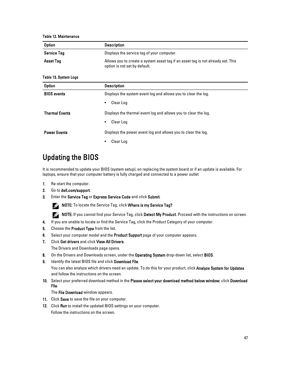 Updating the bios | Dell Latitude E7240 (Mid 2013) User Manual | Page 47 / 59