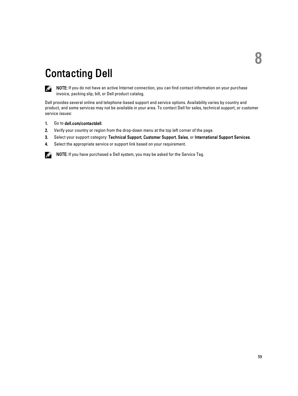 Contacting dell, 8 contacting dell | Dell Latitude E7240 (Mid 2013) User Manual | Page 59 / 59