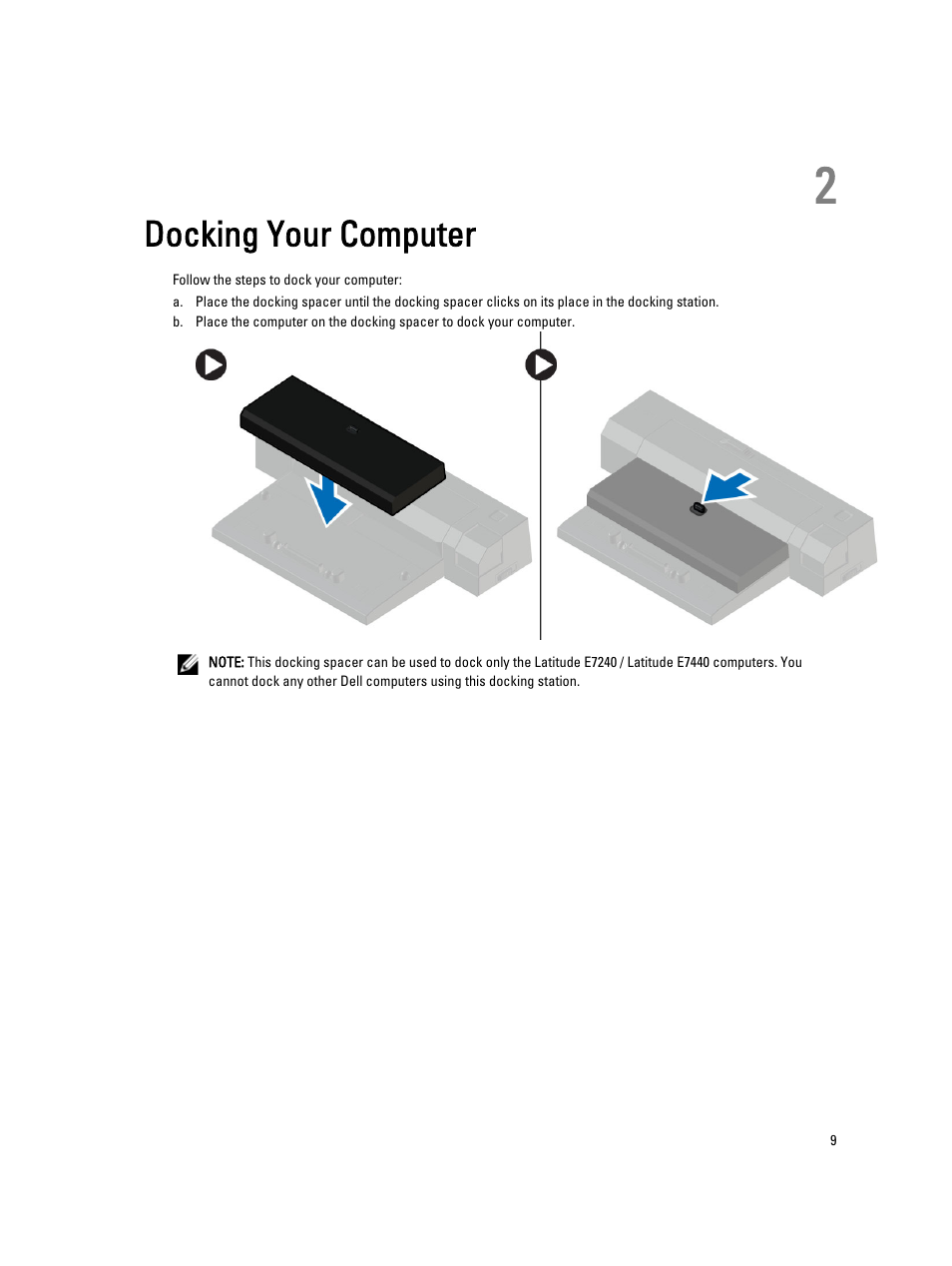 Docking your computer, 2 docking your computer | Dell Latitude E7240 (Mid 2013) User Manual | Page 9 / 59