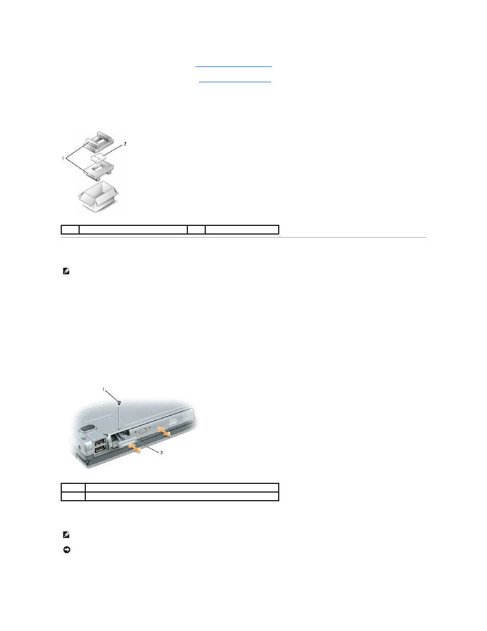 Media bay, Returning a hard drive to dell, Removing the device security screw | Removing and installing media bay devices | Dell Latitude D820 User Manual | Page 56 / 102