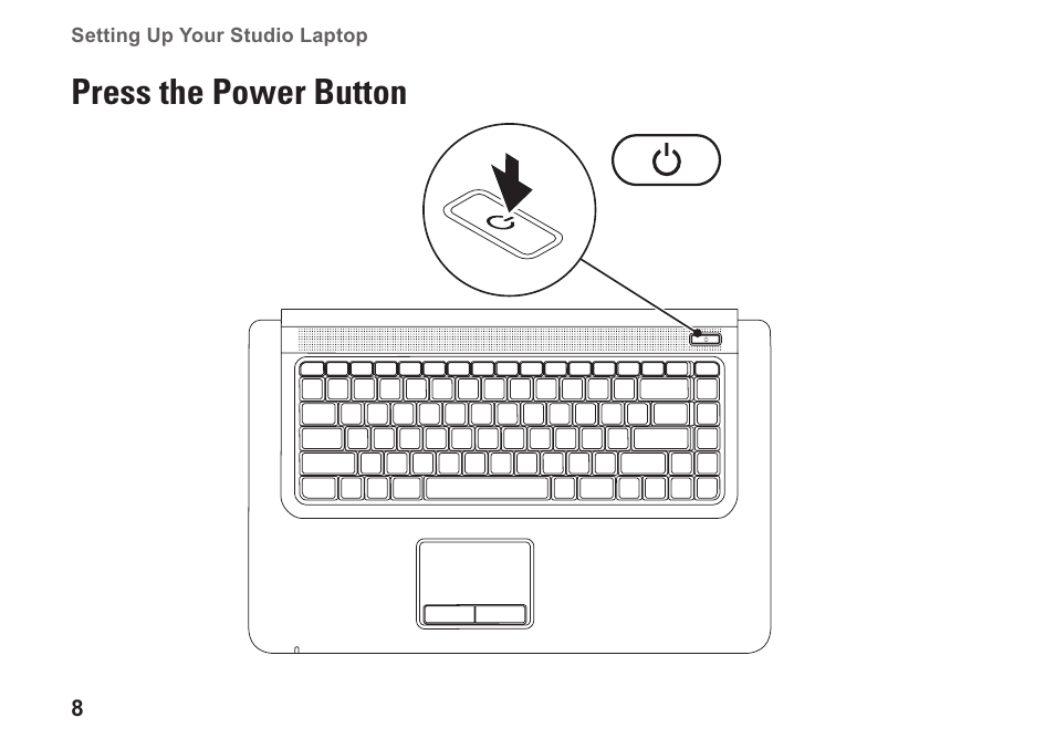 Press the power button | Dell Studio 1569 (Late 2009) User Manual | Page 10 / 90