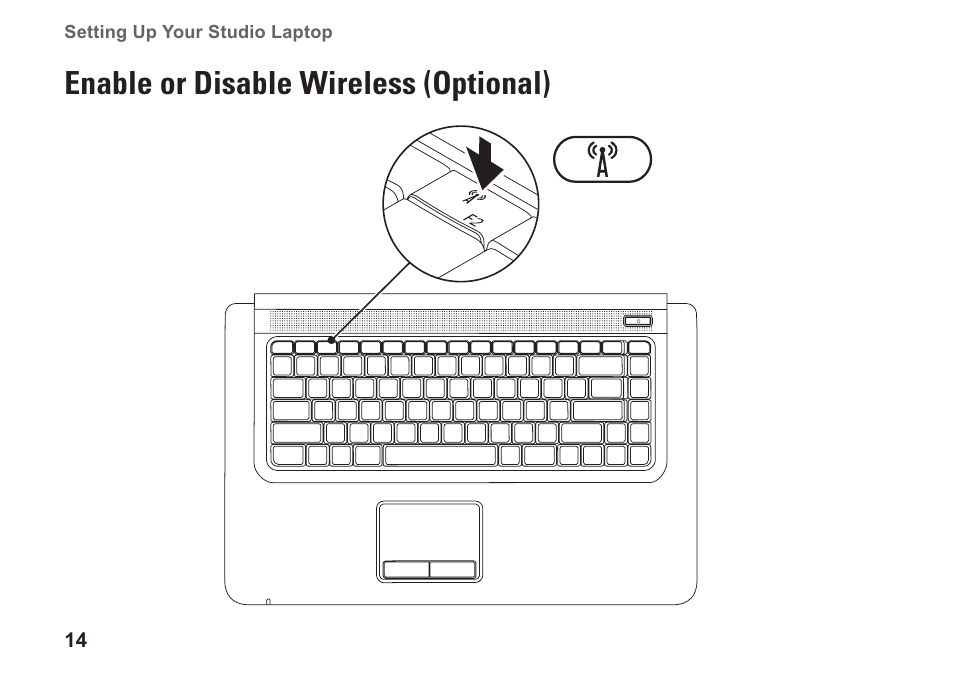 Enable or disable wireless (optional) | Dell Studio 1569 (Late 2009) User Manual | Page 16 / 90