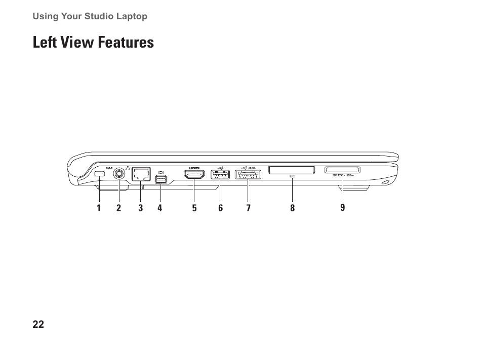 Left view features | Dell Studio 1569 (Late 2009) User Manual | Page 24 / 90