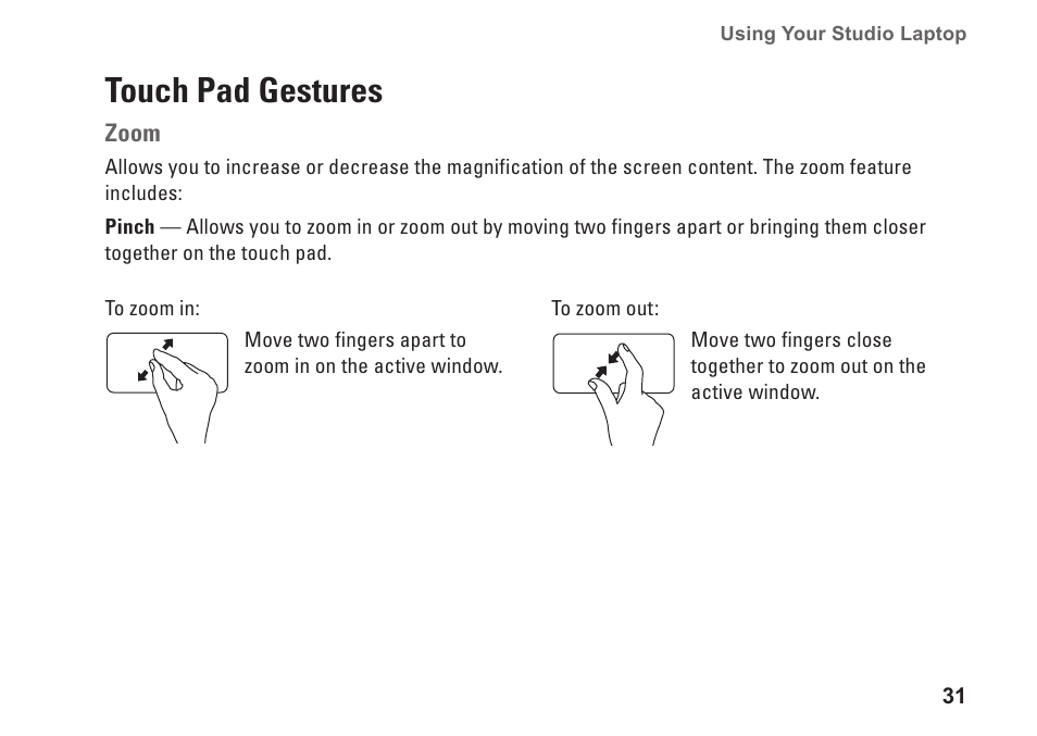Touch pad gestures | Dell Studio 1569 (Late 2009) User Manual | Page 33 / 90