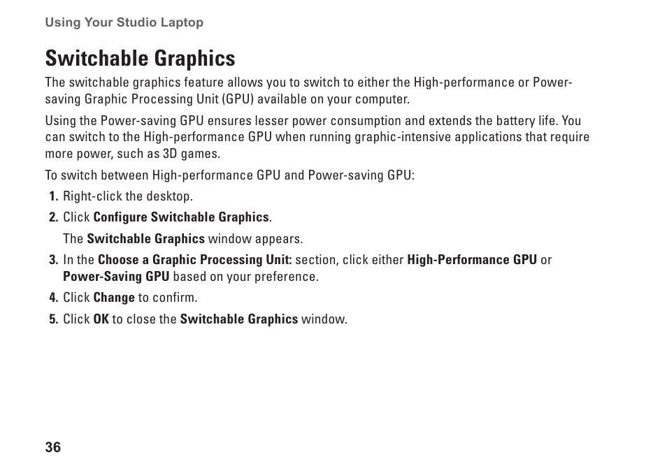 Switchable graphics | Dell Studio 1569 (Late 2009) User Manual | Page 38 / 90