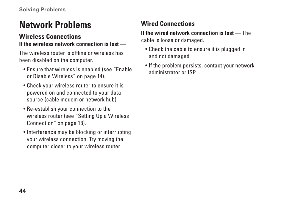 Network problems | Dell Studio 1569 (Late 2009) User Manual | Page 46 / 90