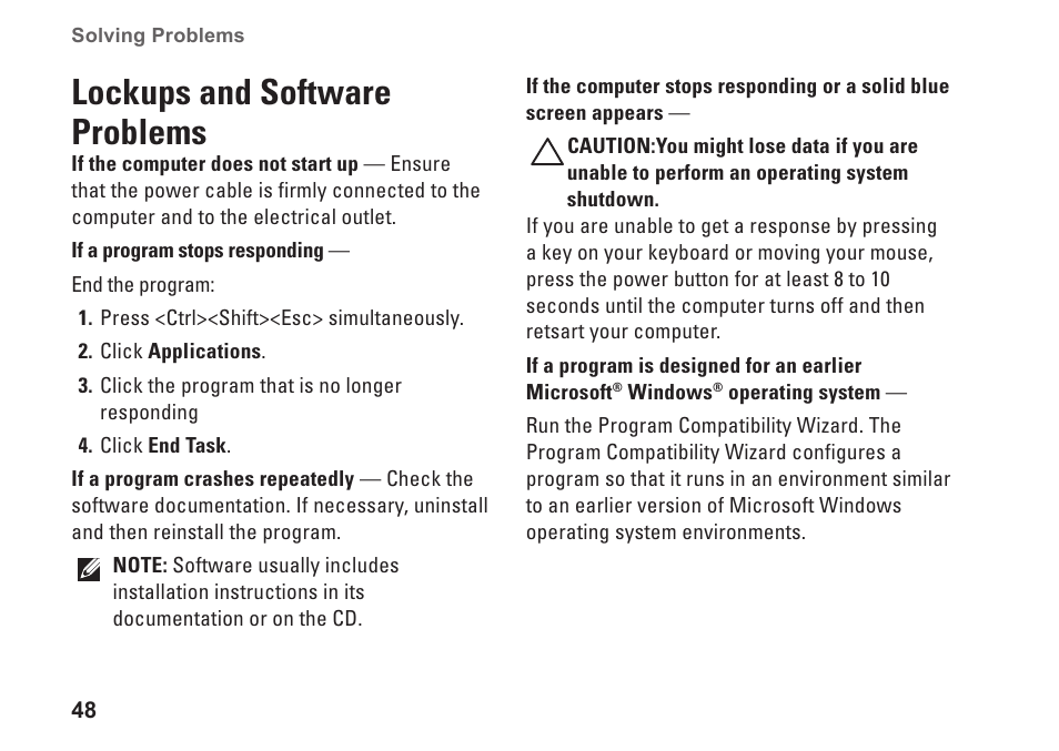 Lockups and software problems | Dell Studio 1569 (Late 2009) User Manual | Page 50 / 90