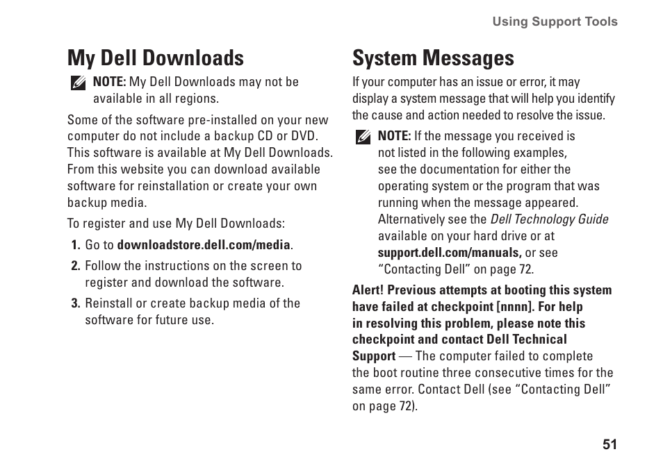 My dell downloads, System messages, My dell downloads system messages | Dell Studio 1569 (Late 2009) User Manual | Page 53 / 90