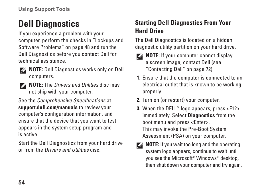 Dell diagnostics | Dell Studio 1569 (Late 2009) User Manual | Page 56 / 90