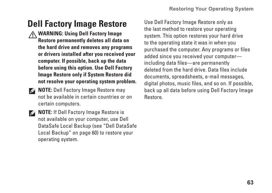 Dell factory image restore | Dell Studio 1569 (Late 2009) User Manual | Page 65 / 90