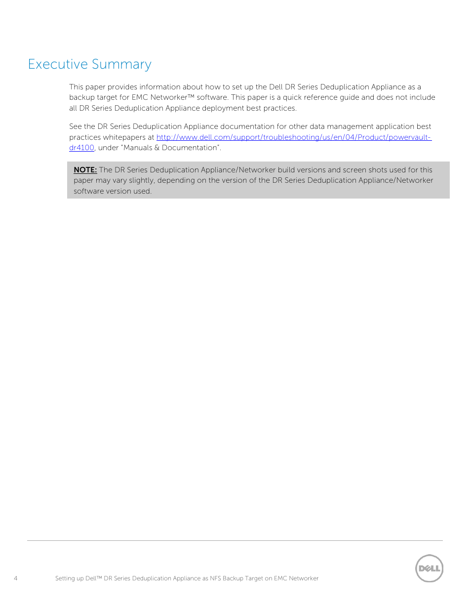 Executive summary | Dell PowerVault DR4100 User Manual | Page 4 / 33