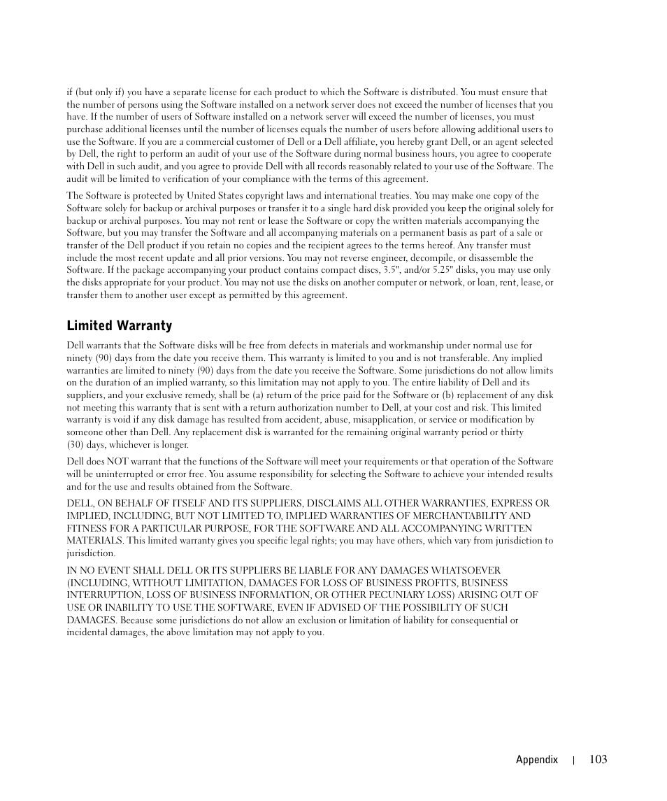 Limited warranty | Dell 1710/n Mono Laser Printer User Manual | Page 103 / 108