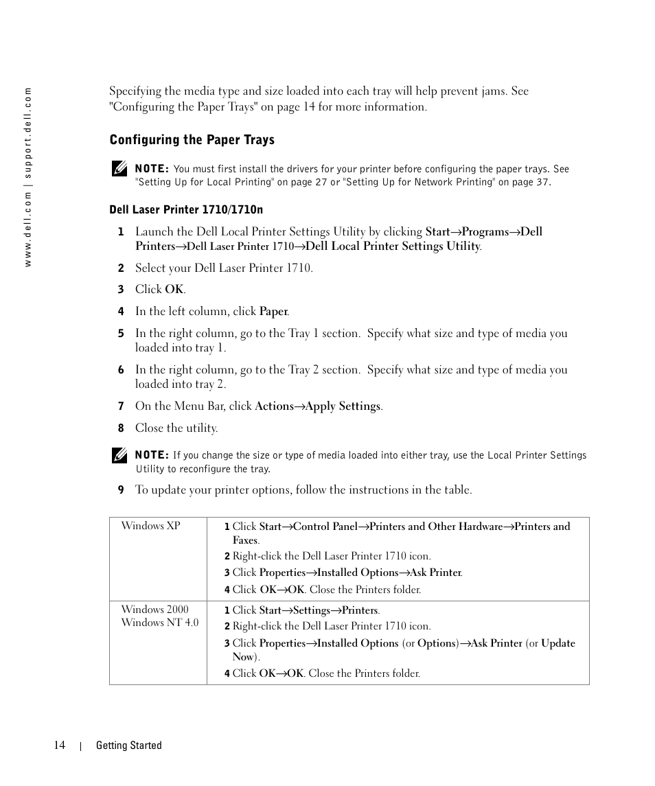 Configuring the paper trays | Dell 1710/n Mono Laser Printer User Manual | Page 14 / 108