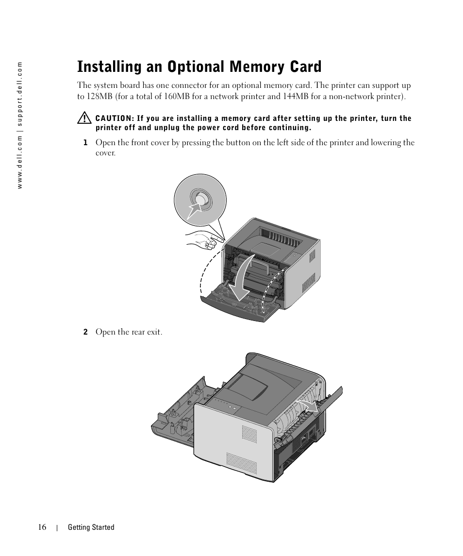 Installing an optional memory card | Dell 1710/n Mono Laser Printer User Manual | Page 16 / 108