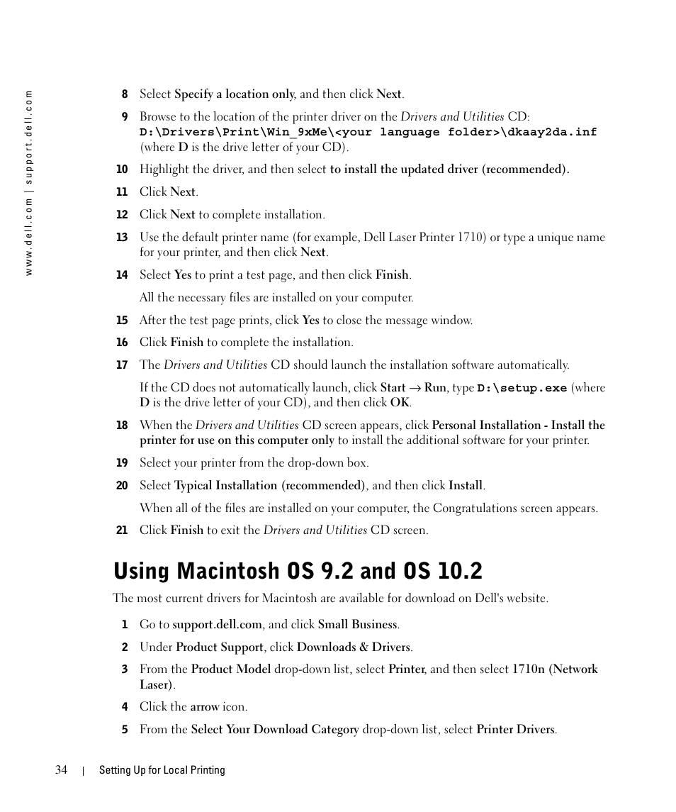Using macintosh os 9.2 and os 10.2 | Dell 1710/n Mono Laser Printer User Manual | Page 34 / 108