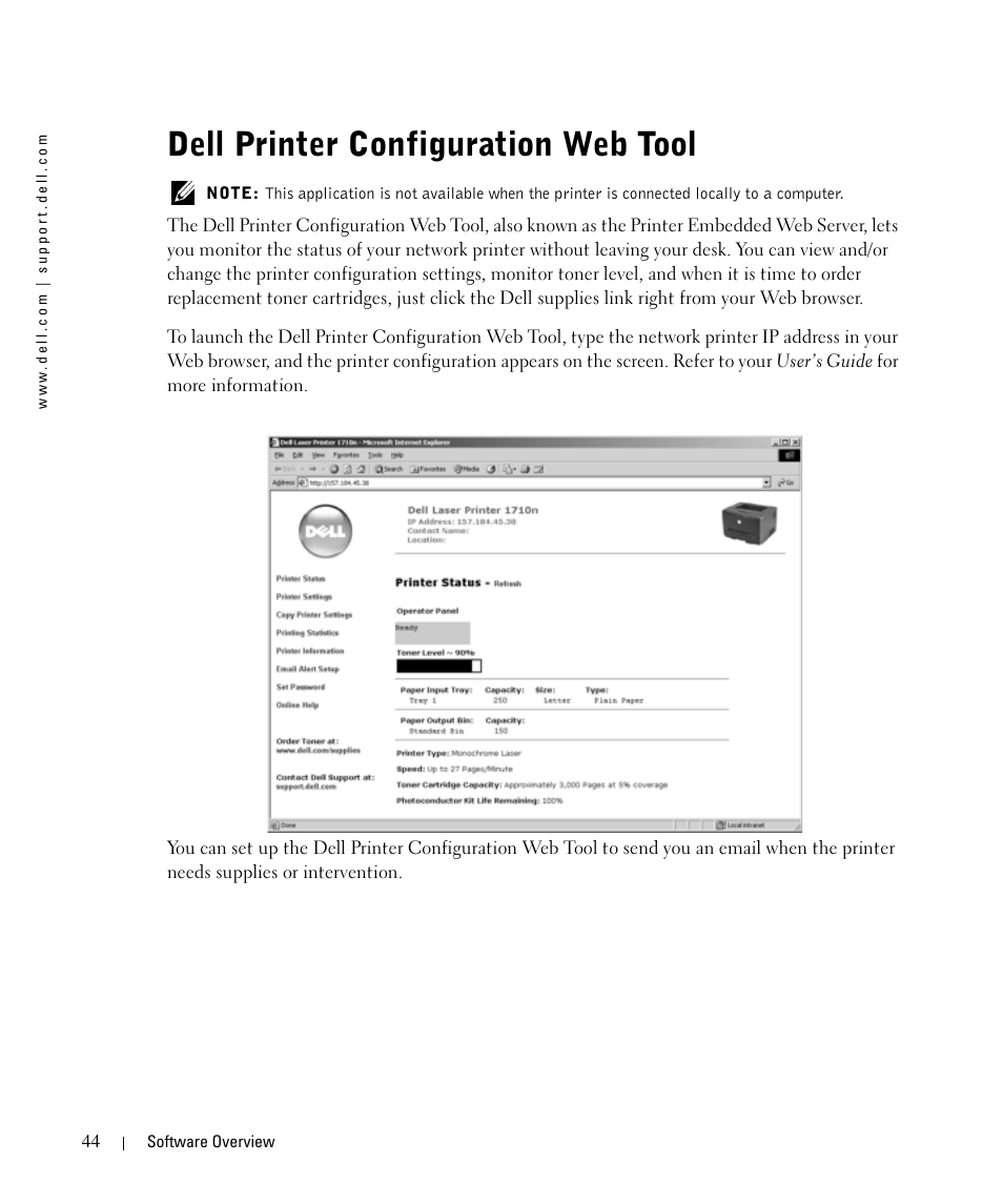 Dell printer configuration web tool | Dell 1710/n Mono Laser Printer User Manual | Page 44 / 108