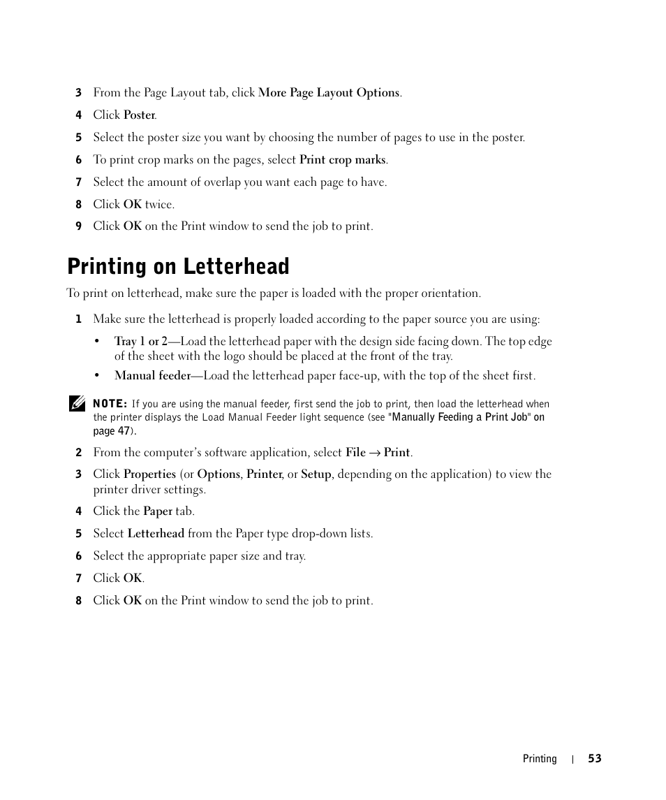 Printing on letterhead | Dell 1710/n Mono Laser Printer User Manual | Page 53 / 108