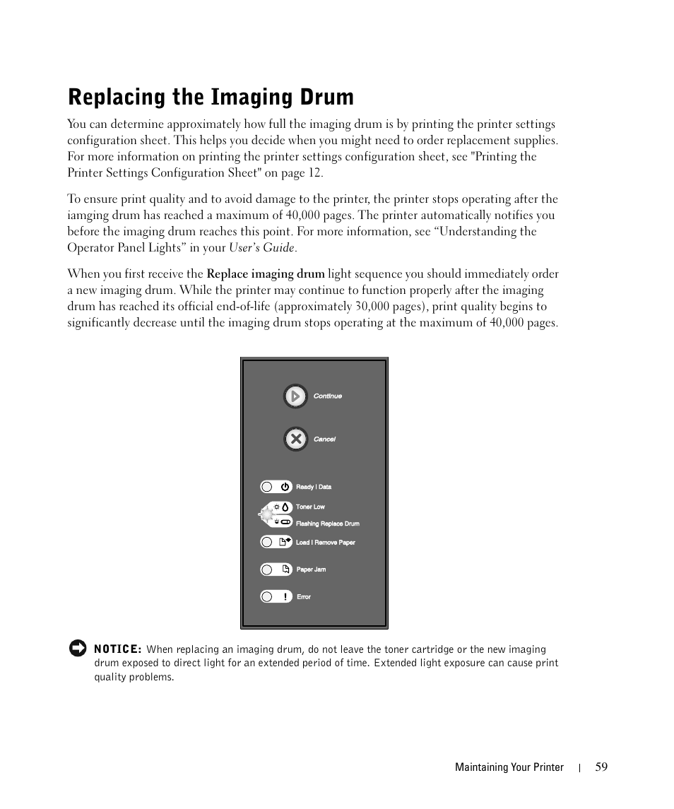 Replacing the imaging drum | Dell 1710/n Mono Laser Printer User Manual | Page 59 / 108