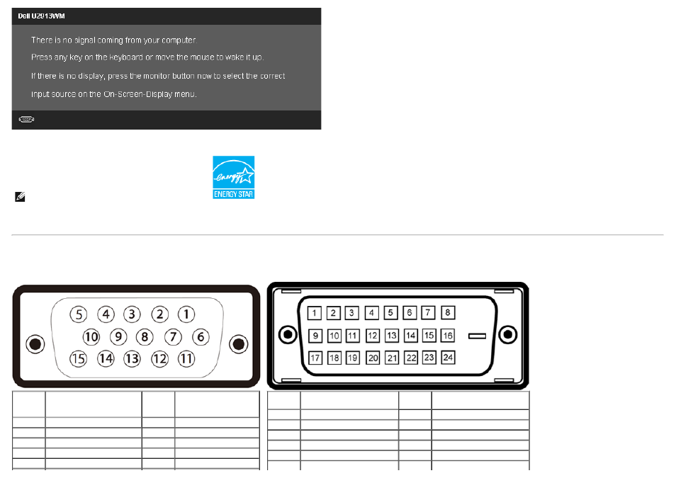 Pin assignments | Dell U2913WM Monitor User Manual | Page 15 / 65