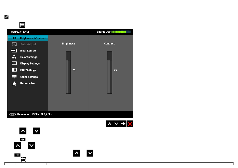 Using the on-screen display (osd) menu, Accessing the menu system | Dell U2913WM Monitor User Manual | Page 32 / 65