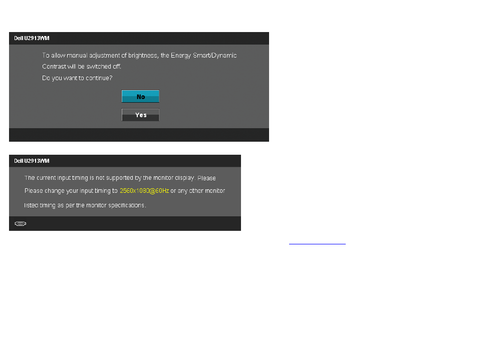 Osd warning messagess | Dell U2913WM Monitor User Manual | Page 50 / 65