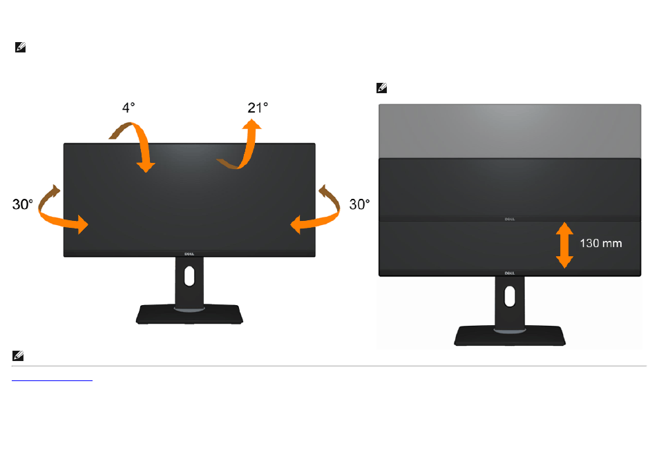 Using the tilt, swivel, and vertical extension, Tilt, swivel vertical extension | Dell U2913WM Monitor User Manual | Page 55 / 65