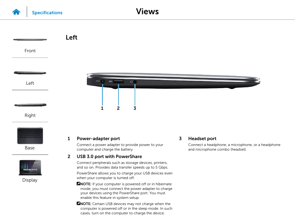 Left, Views | Dell XPS 13 (L322X, Early 2013) User Manual | Page 3 / 22
