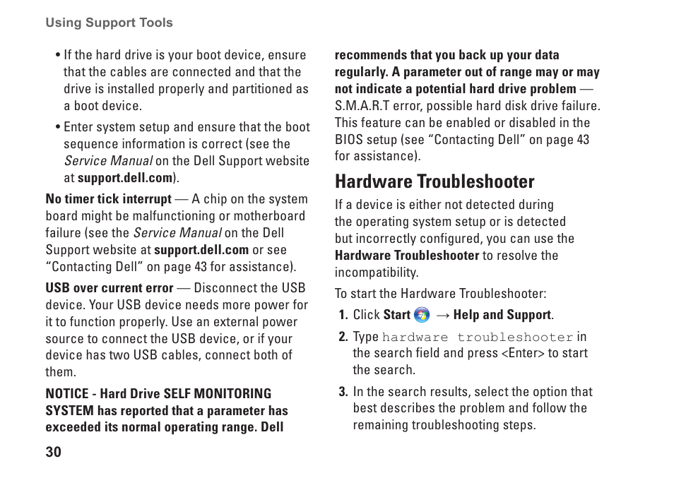 Hardware troubleshooter | Dell XPS 625 (Early 2009) User Manual | Page 32 / 62