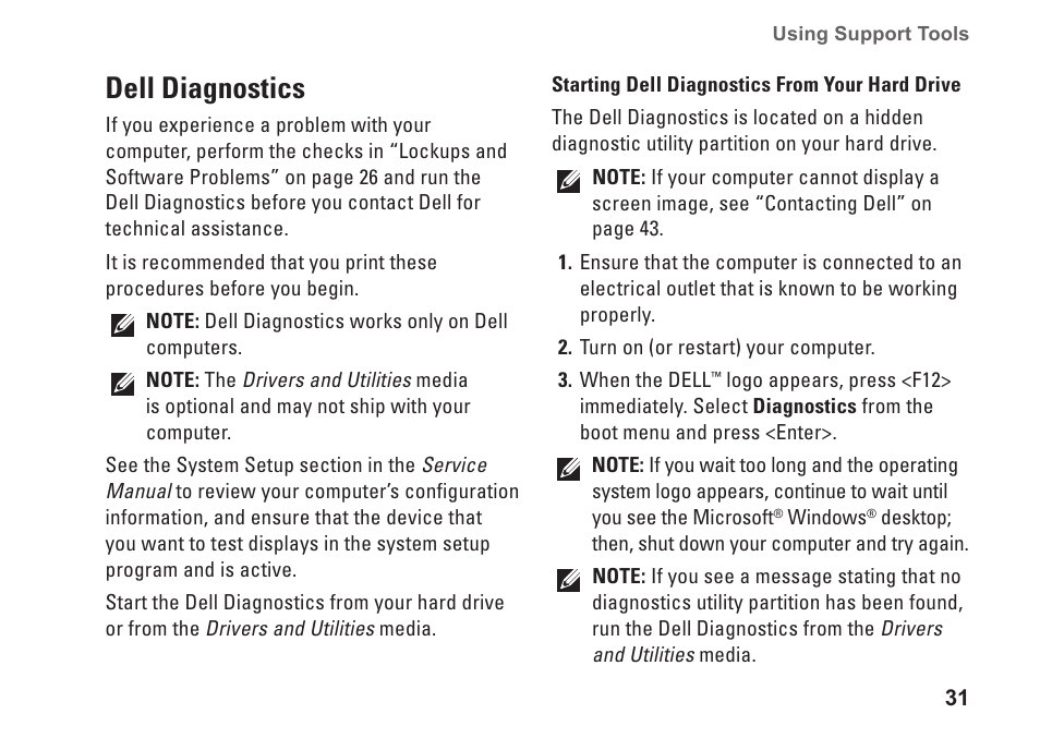 Dell diagnostics | Dell XPS 625 (Early 2009) User Manual | Page 33 / 62