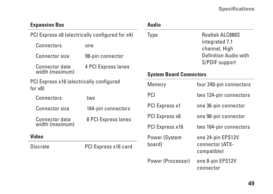 Dell XPS 625 (Early 2009) User Manual | Page 51 / 62