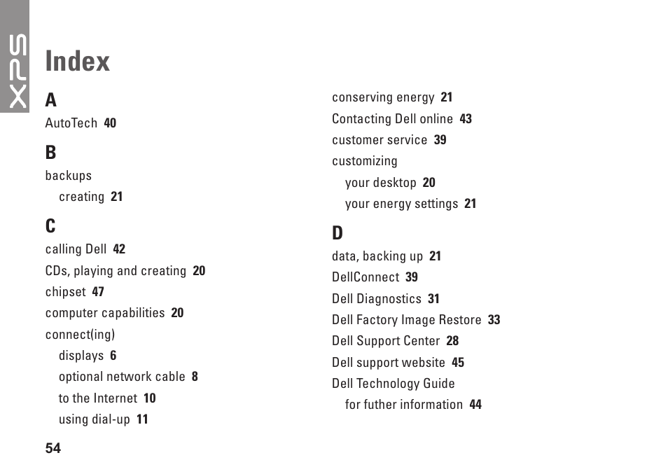 Index | Dell XPS 625 (Early 2009) User Manual | Page 56 / 62
