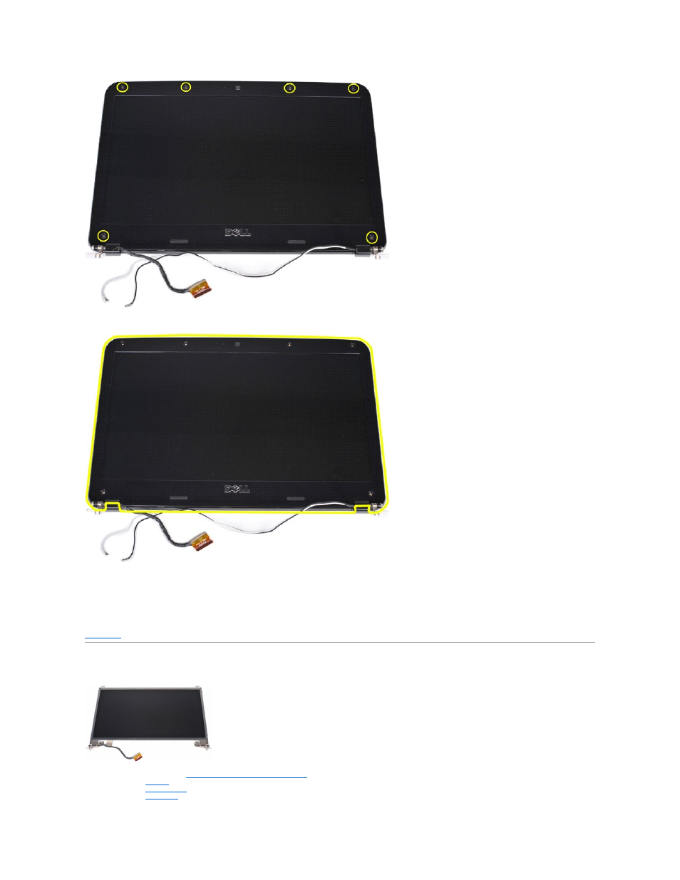 Replacing the display bezel, Removing the display lcd panel | Dell Vostro 1088 (Mid 2009) User Manual | Page 31 / 68